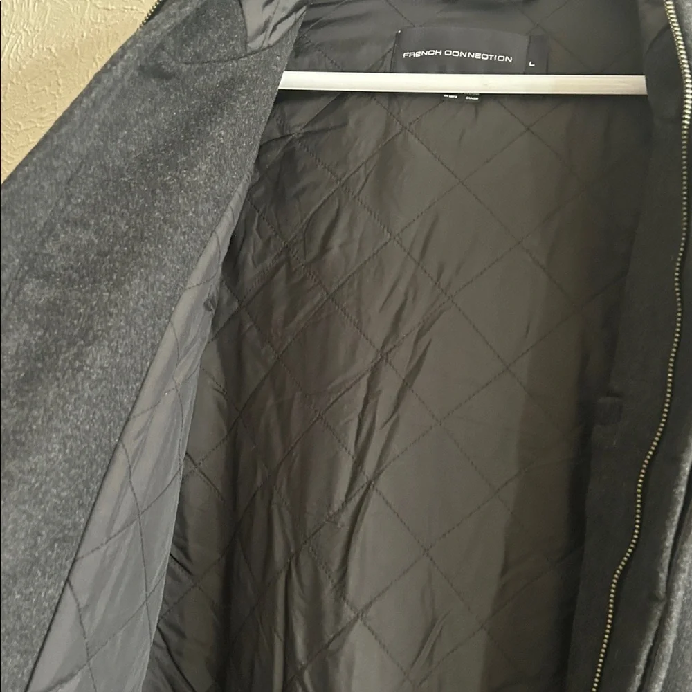 French Connection Wool Blend Charcoal Gray Longline Mid Length Winter Jacket